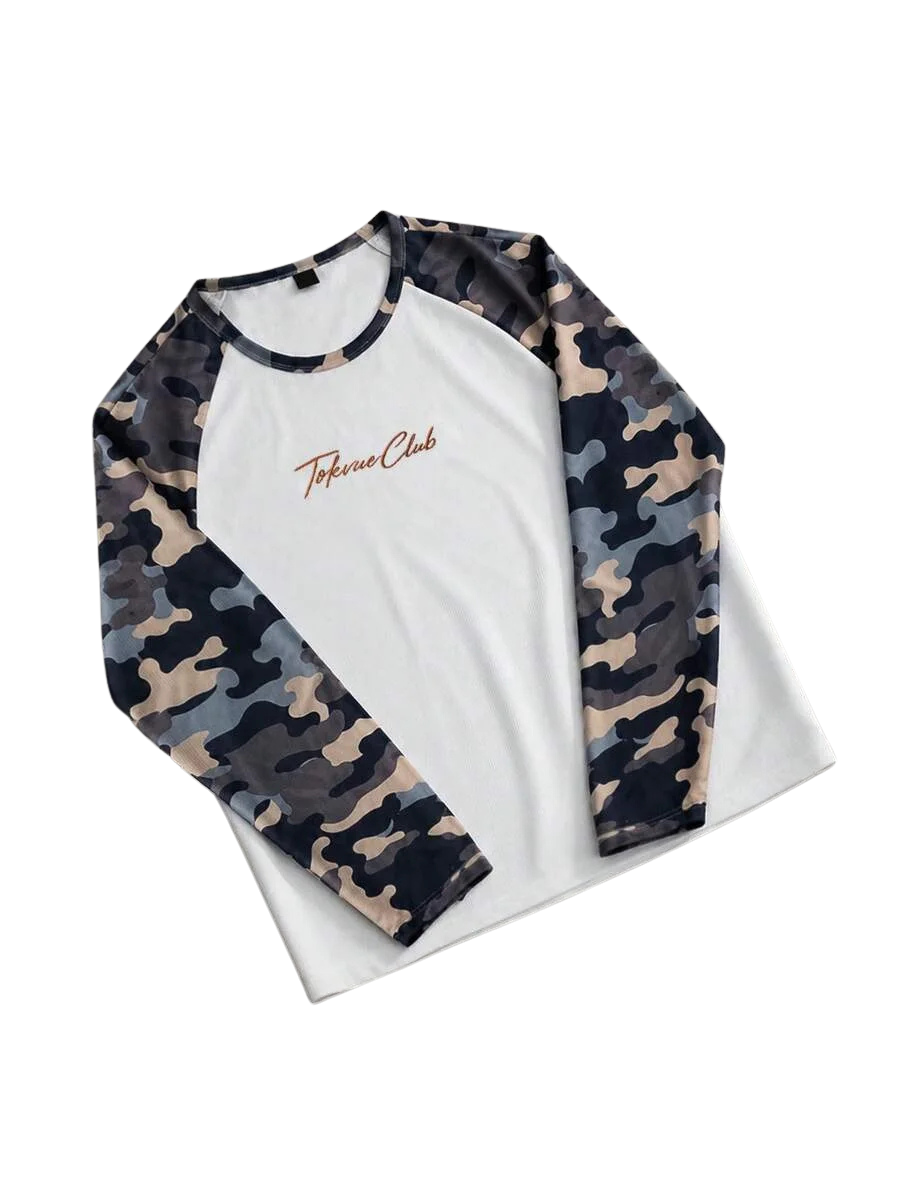 Men's Printed Raglan Longsleeve with Embroidered Chest