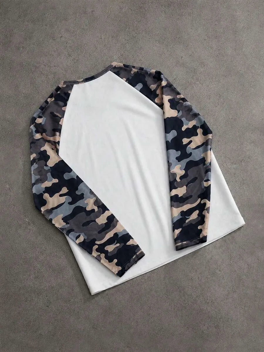 Men's Printed Raglan Longsleeve with Embroidered Chest