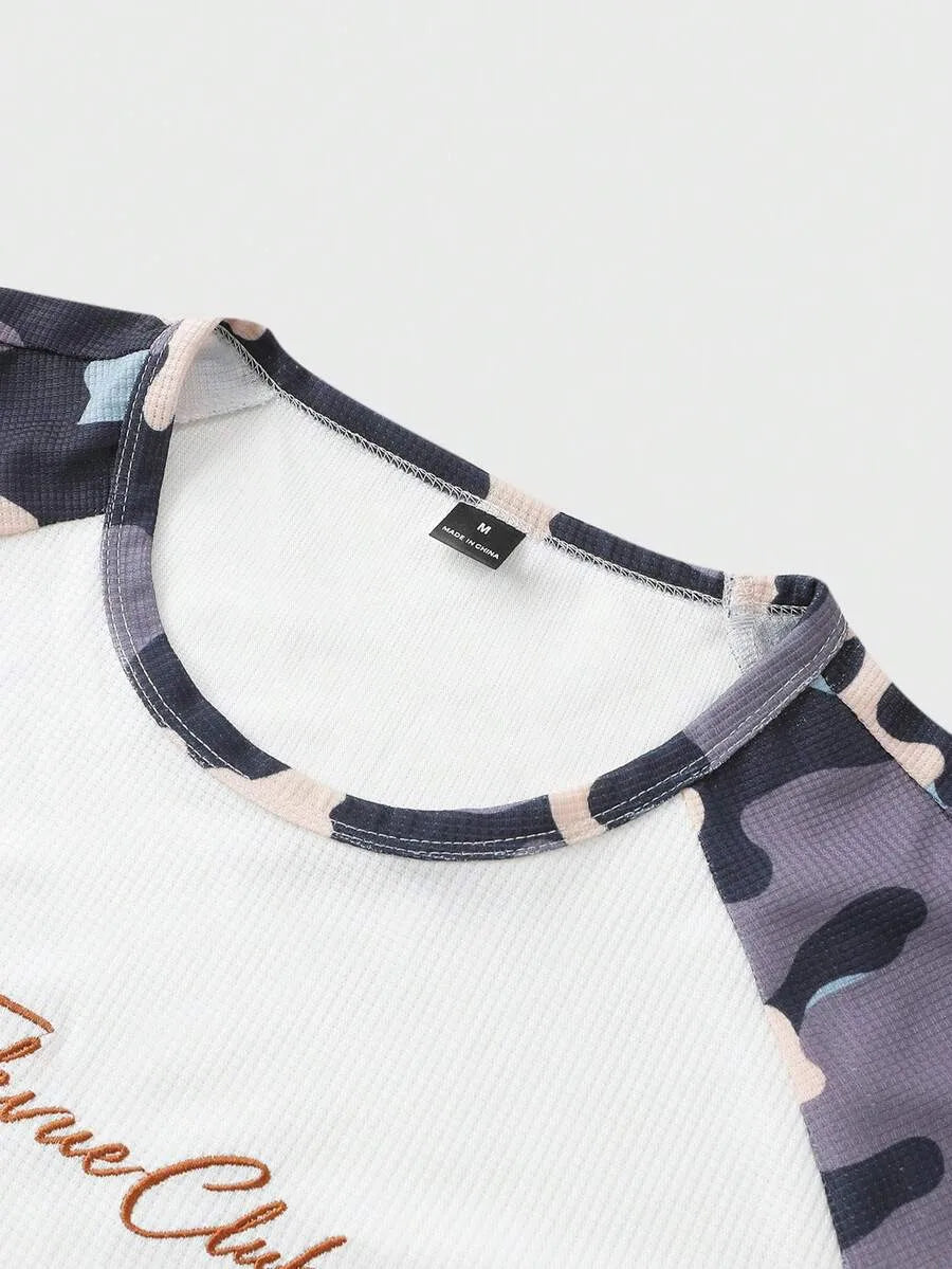 Men's Printed Raglan Longsleeve with Embroidered Chest