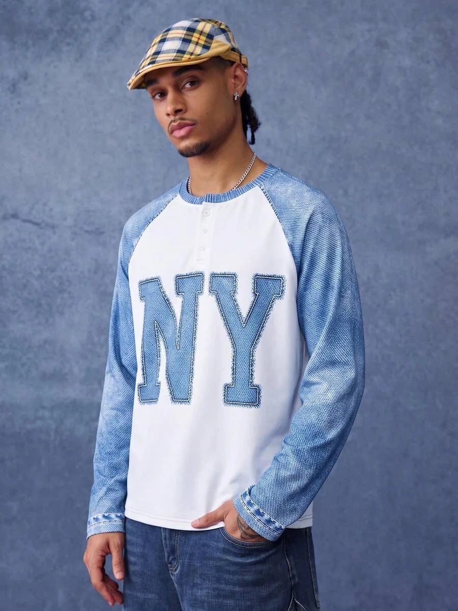 Men's Printed Raglan Longsleeve with Embroidered Chest