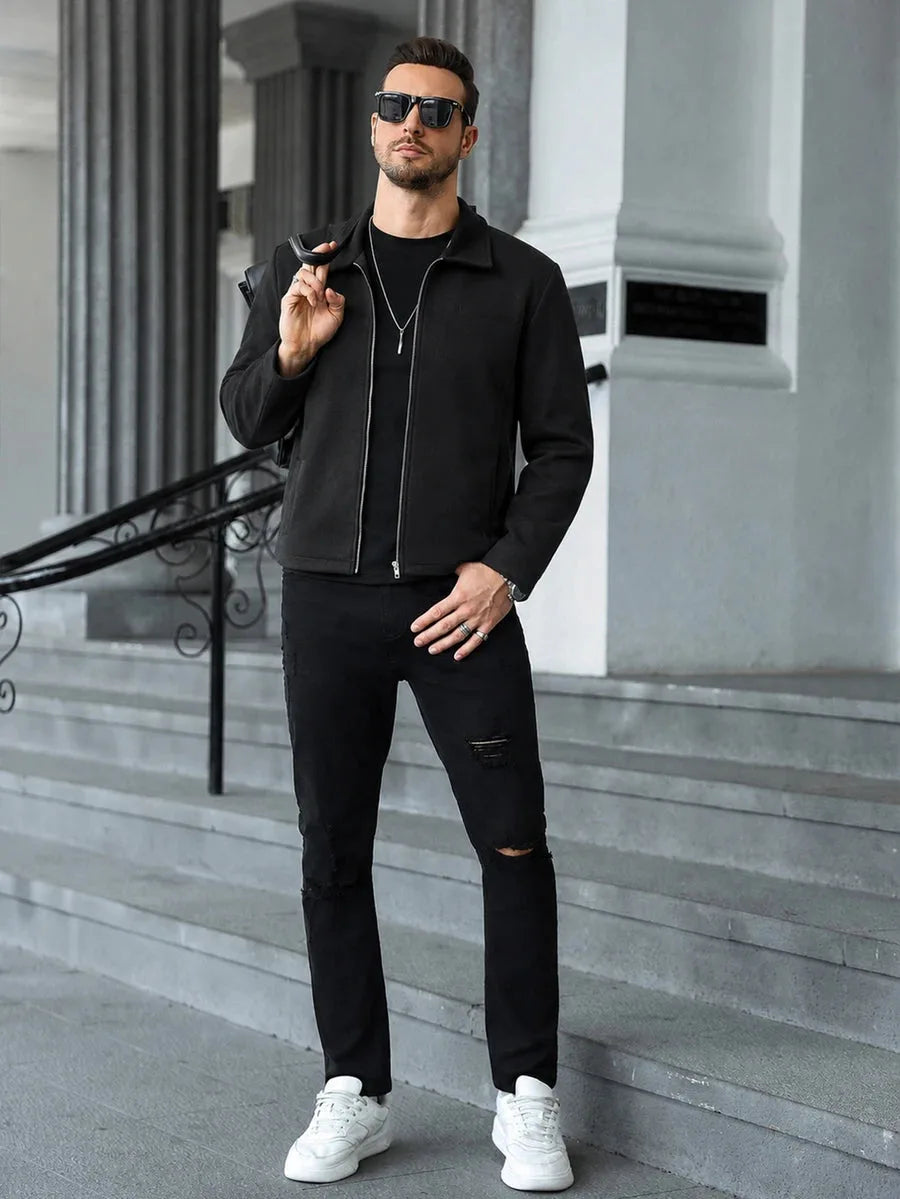 Men's Bomber Jacket with Collared Neckline