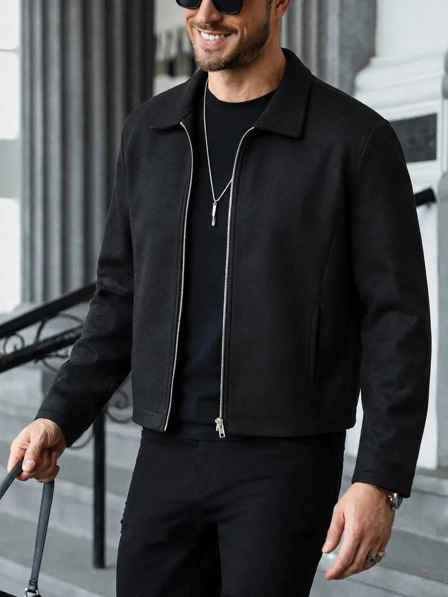 Men's Bomber Jacket with Collared Neckline
