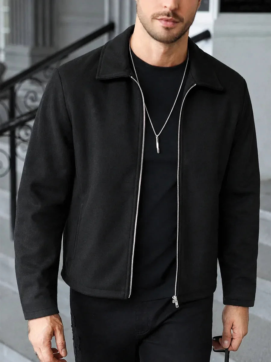 Men's Bomber Jacket with Collared Neckline