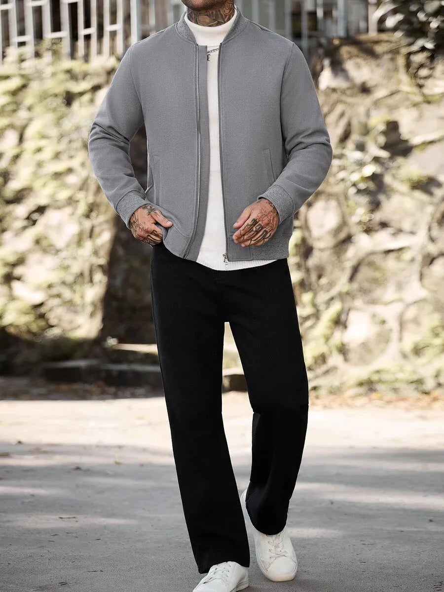 Men's Bomber Jacket with Collared Neckline