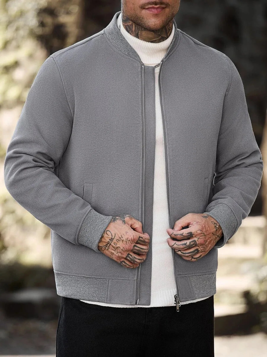 Men's Bomber Jacket with Collared Neckline