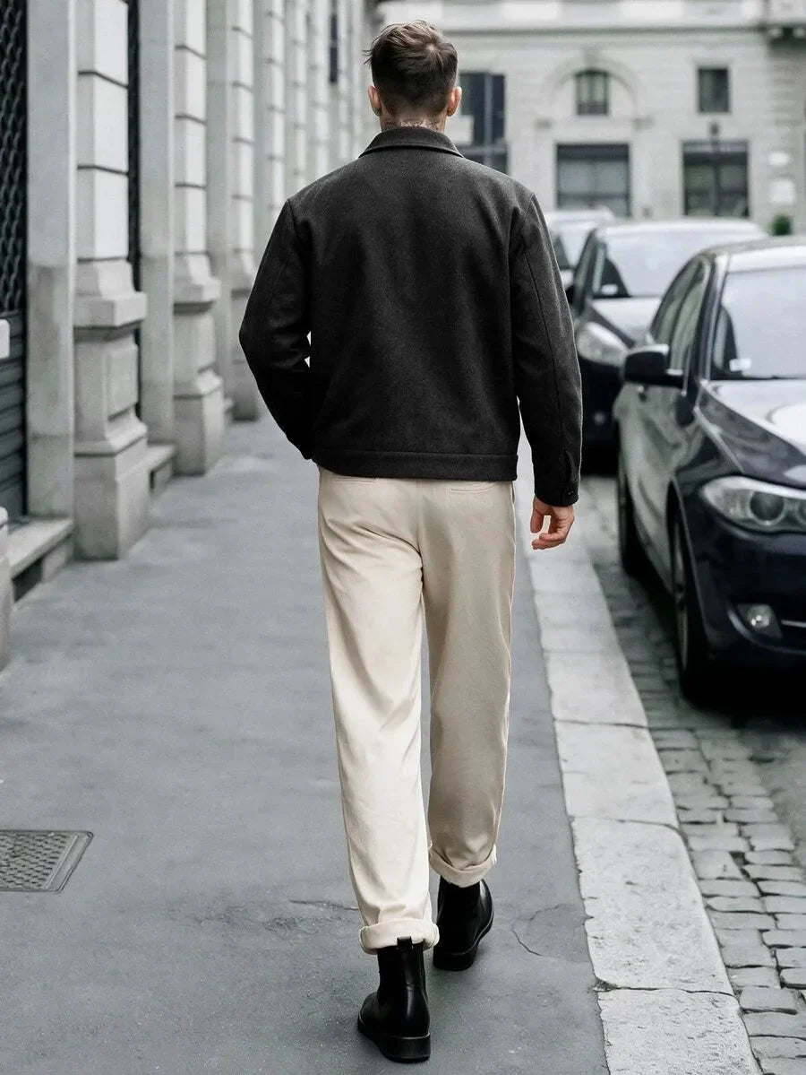 Men's Bomber Jacket with Collared Neckline