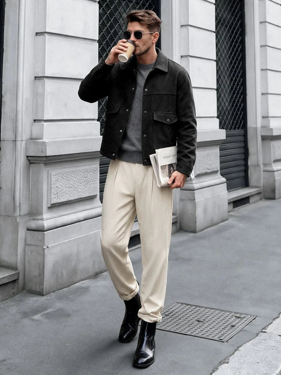Men's Bomber Jacket with Collared Neckline