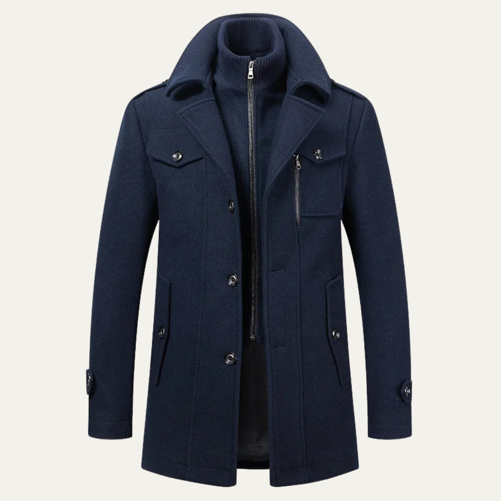 Men's Double-Collar Wool-Blend Business Coat