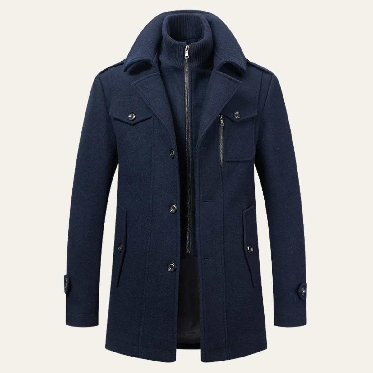 Men's Double-Collar Wool-Blend Business Coat
