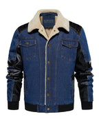 Men's Bomber Jacket with Denim Body and Leather-look Sleeves