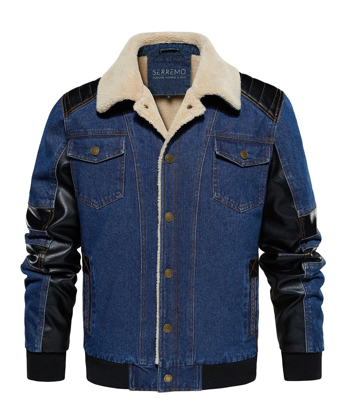 Men's Bomber Jacket with Denim Body and Leather-look Sleeves