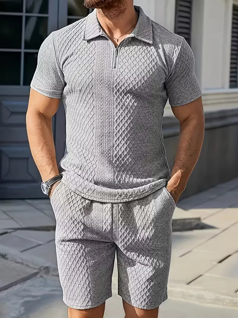 Men's Jacquard Polo and Shorts Set