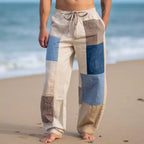 Men's Patchwork Cotton-linen-look Trousers