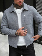Men's Bomber Jacket with Collared Neckline
