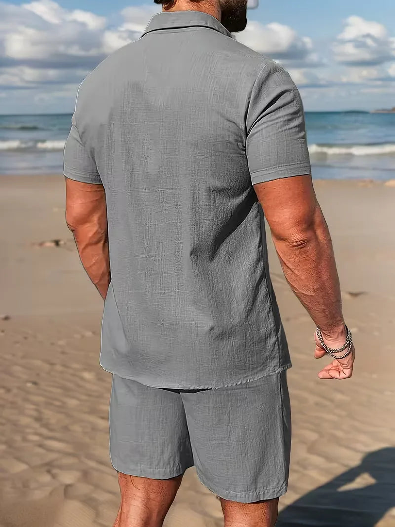 Men's Short Sleeve Shirt and Shorts Set in Apricot