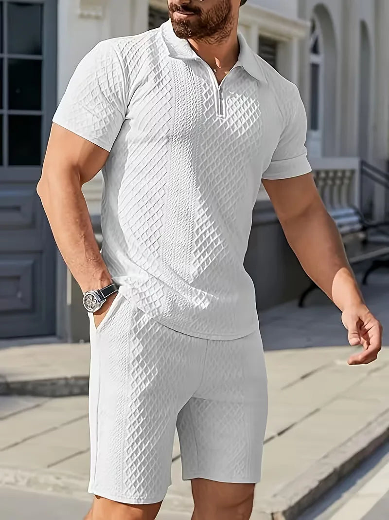 Men's Jacquard Polo and Shorts Set