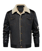 Men's Bomber Jacket with Denim Body and Leather-look Sleeves