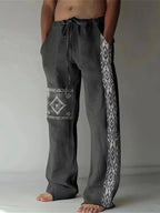Men's Patchwork Cotton-linen-look Trousers
