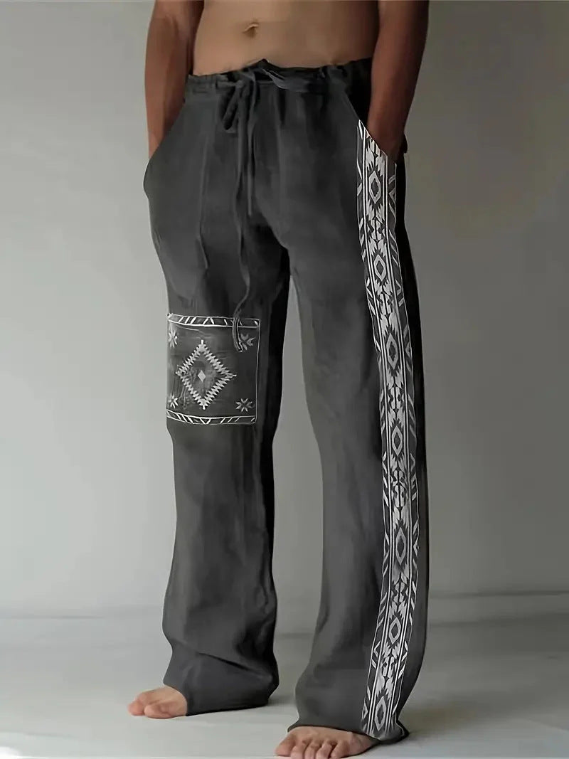 Men's Patchwork Cotton-linen-look Trousers