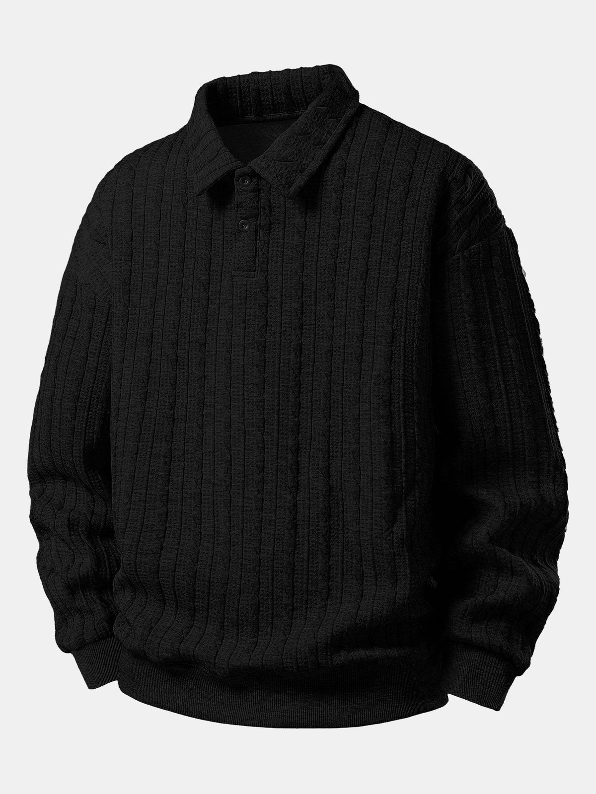 Men's Textured Jacquard Polo Sweatshirt – Relaxed Fit Long Sleeve Pullover