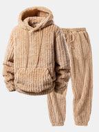 Men's Winter Teddy Co-Ord Tracksuit – Ribbed Pullover Hoodie