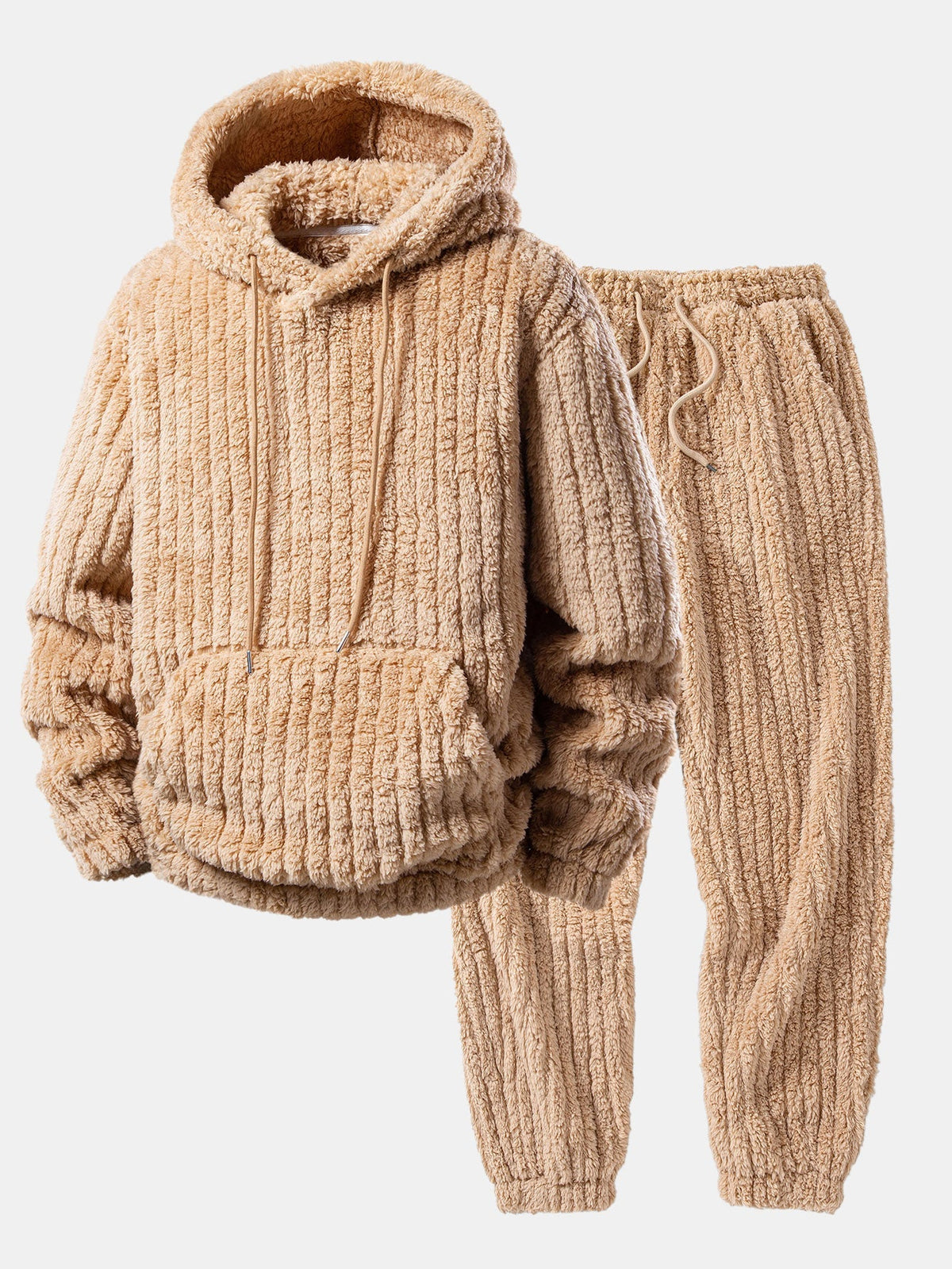 Men's Winter Teddy Co-Ord Tracksuit – Ribbed Pullover Hoodie
