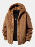 Men's Hooded Teddy Fleece Jacket – Soft Plush Button-Up Winter Outerwear
