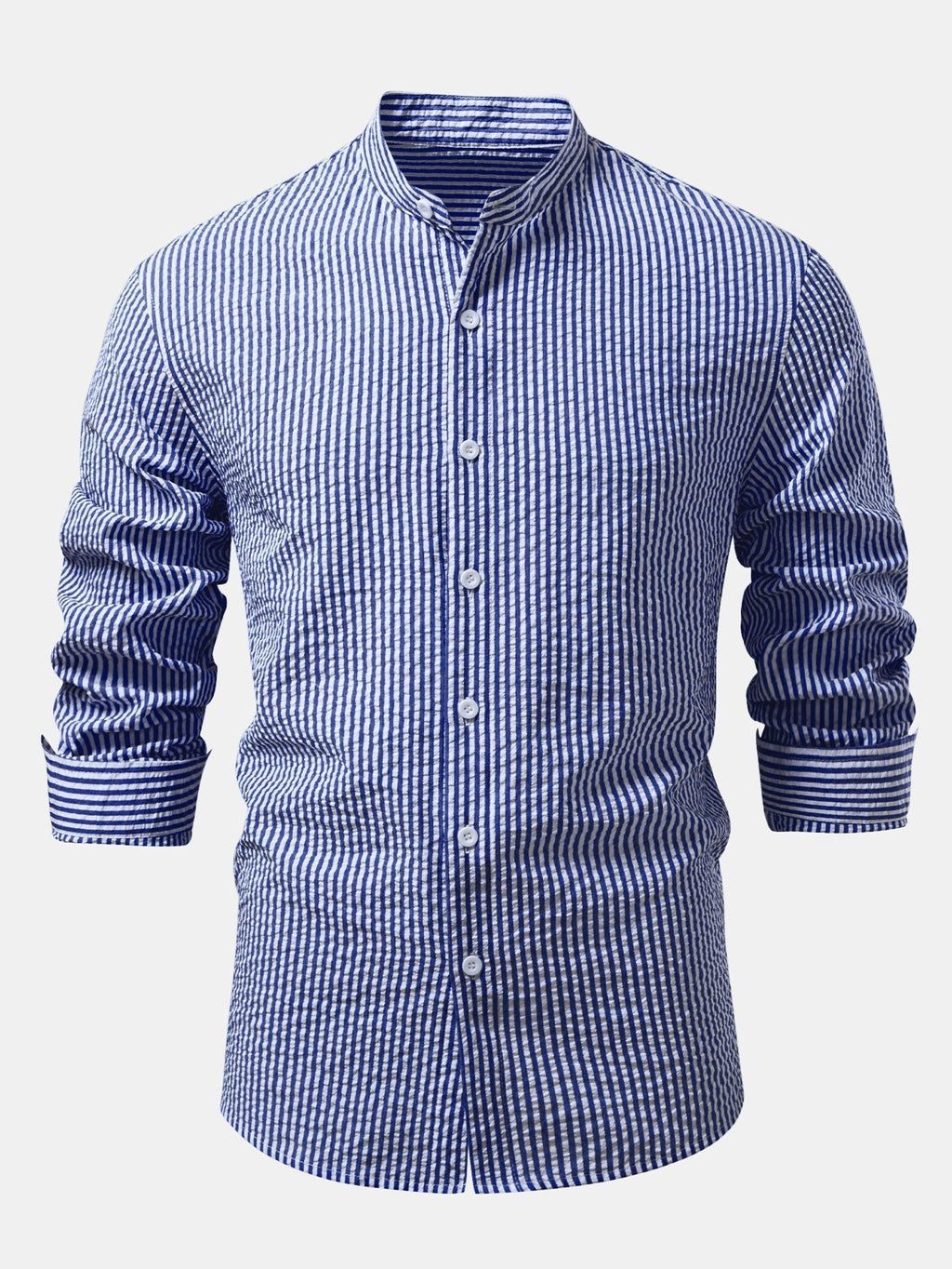 Men's Lightweight Stand Collar Co-Ord – Seersucker Shirt