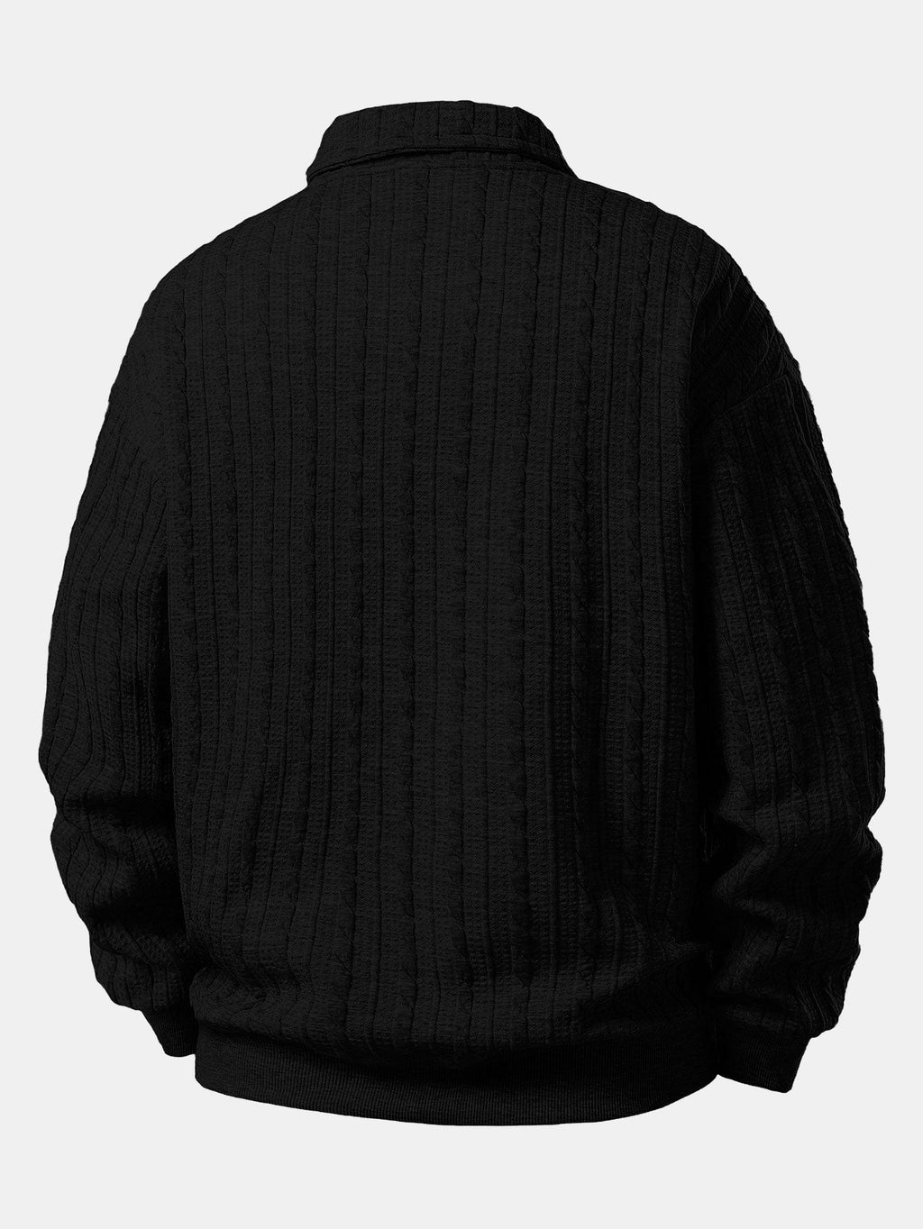 Men's Textured Jacquard Polo Sweatshirt – Relaxed Fit Long Sleeve Pullover