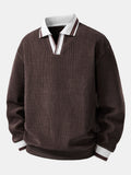 Men's Ribbed Polo Sweatshirt with Open Johnny Collar
