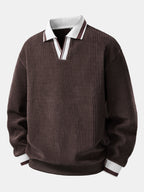 Men's Ribbed Polo Sweatshirt with Open Johnny Collar