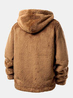 Men's Hooded Teddy Fleece Jacket – Soft Plush Button-Up Winter Outerwear
