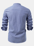 Men's Lightweight Stand Collar Co-Ord – Seersucker Shirt