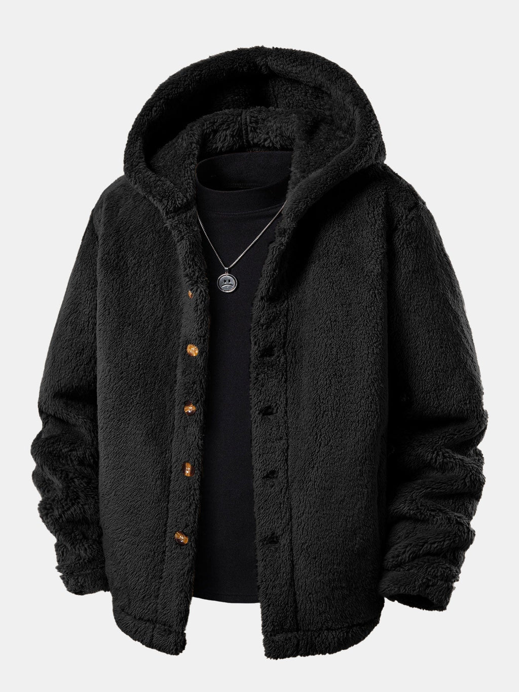 Men's Hooded Teddy Fleece Jacket – Soft Plush Button-Up Winter Outerwear