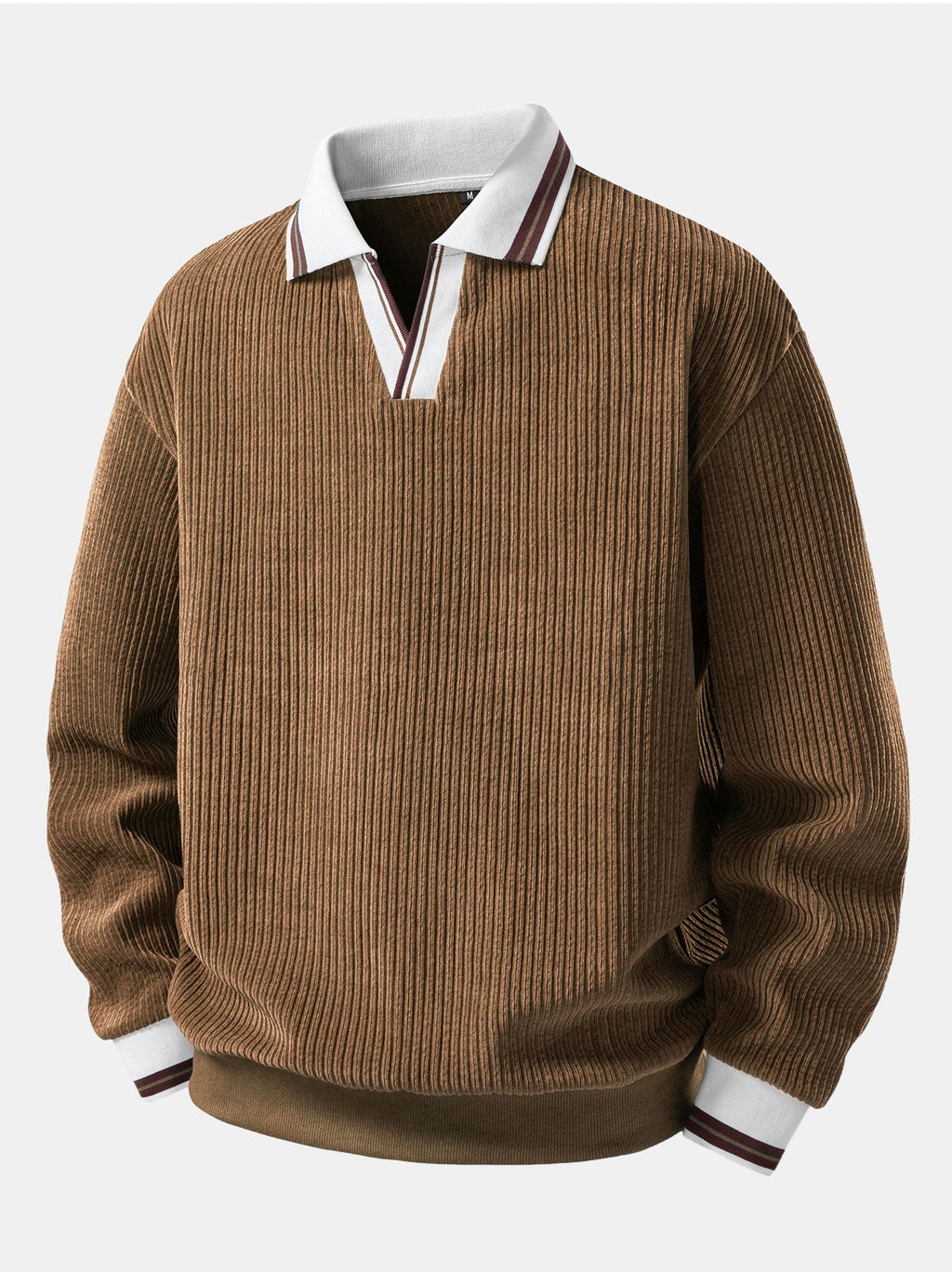 Men's Ribbed Polo Sweatshirt with Open Johnny Collar