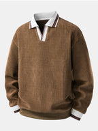 Men's Ribbed Polo Sweatshirt with Open Johnny Collar