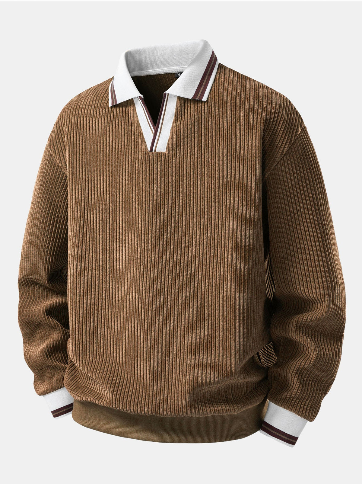 Men's Ribbed Polo Sweatshirt with Open Johnny Collar