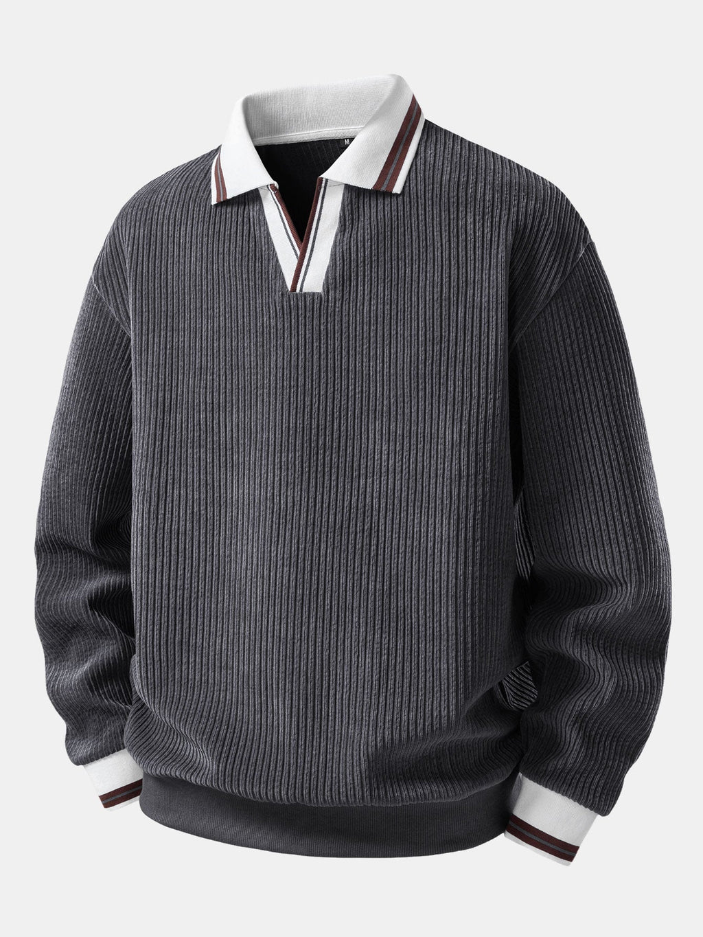 Men's Ribbed Polo Sweatshirt with Open Johnny Collar