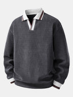 Men's Ribbed Polo Sweatshirt with Open Johnny Collar