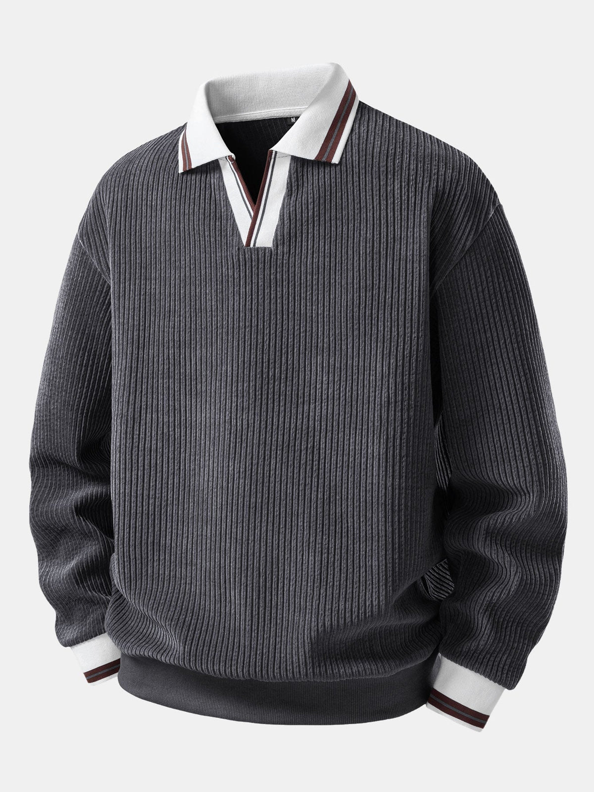 Men's Ribbed Polo Sweatshirt with Open Johnny Collar