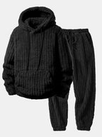 Men's Winter Teddy Co-Ord Tracksuit – Ribbed Pullover Hoodie