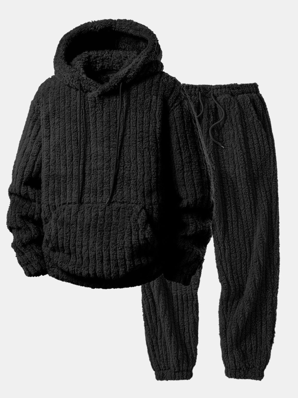 Men's Winter Teddy Co-Ord Tracksuit – Ribbed Pullover Hoodie