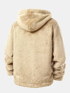 Men's Hooded Teddy Fleece Jacket – Soft Plush Button-Up Winter Outerwear