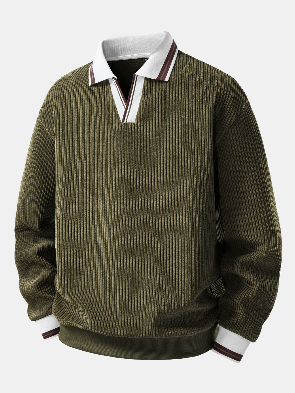 Men's Ribbed Polo Sweatshirt with Open Johnny Collar