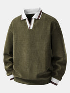 Men's Ribbed Polo Sweatshirt with Open Johnny Collar