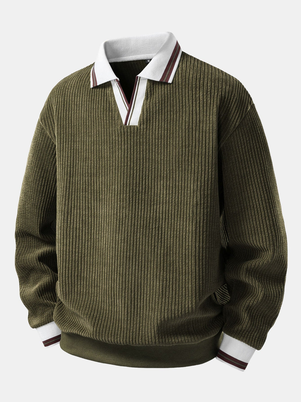 Men's Ribbed Polo Sweatshirt with Open Johnny Collar