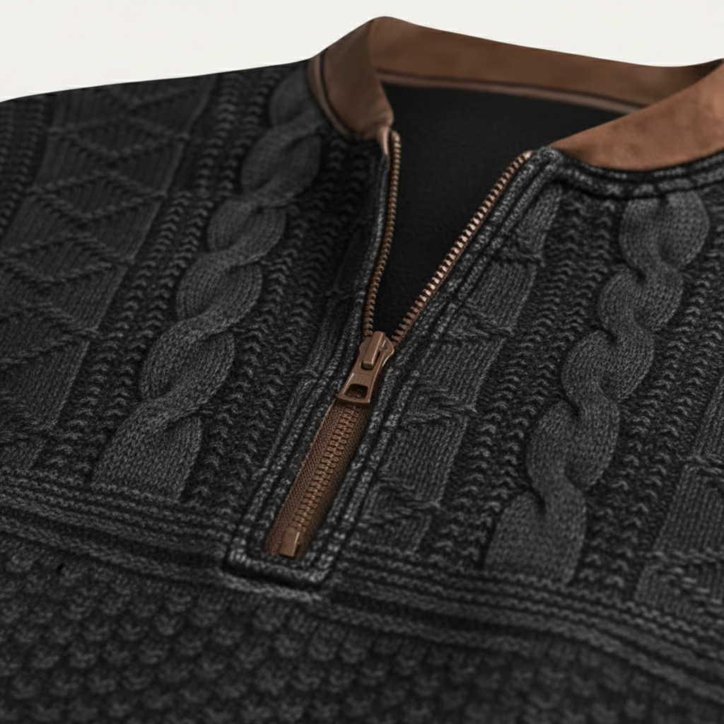 Men's Patterned Half-Zip Jumper with Elbow Patches