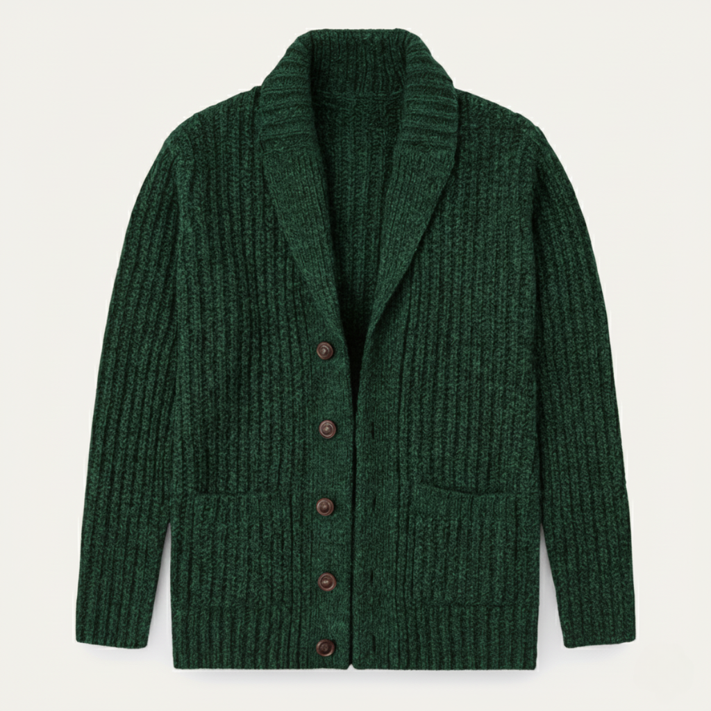 Men's Chunky Cable-Knit Shawl-Collar Cardigan
