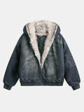 Men's Washed Denim Hooded Bomber Jacket – Oversized Winter Outerwear
