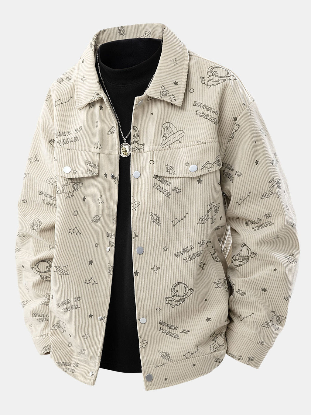 Men's Printed Corduroy Jacket with Snap Buttons
